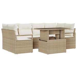 vidaXL Ensemble de canapé de jardin 7 pièces 6-Nombre de places Beige