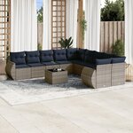 vidaXL Salon de jardin 11 Pièces avec coussins gris résine tressée