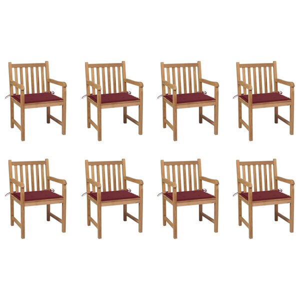 vidaXL Chaises de jardin lot de 8 avec coussins bordeaux Bois de teck