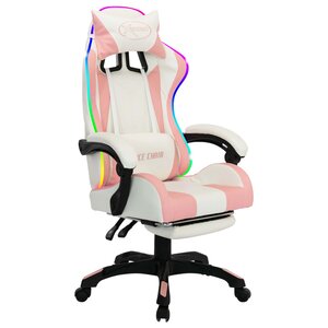 Chaise fauteuil siège pivotante de bureau informatique étude de jeux vidéo avec LED RVB Rose et similicuir rose 02_0024211