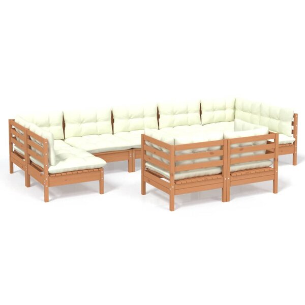 vidaXL Salon de jardin 9 Pièces avec coussins Marron miel Bois de pin
