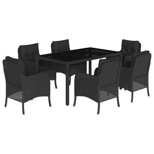 vidaXL Ensemble à manger de jardin coussins 7Pièces Noir Résine tressée