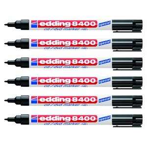 Marqueur Permanent cd/ dvd 8400 pointe ogive 1 mm noir x 6 EDDING