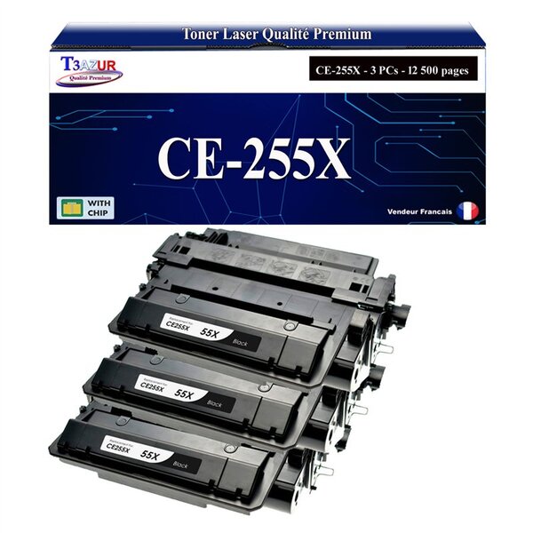 T3AZUR -3x Toners compatibles avec HP CE255X (55X) pour HP LaserJet Enterprise 500 MFP M521DN  M521DW  M525  M525C  M525DN  M525F