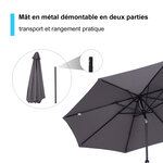 Parasol en métal rond polyester 180g/m² manivelle inclinable Ø 3 x 2 45 m gris