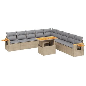 vidaXL Salon de jardin 11 Pièces avec coussins beige résine tressée