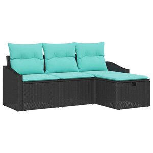 vidaXL Ensemble de Canapés avec coussin 4 Pièces Noir Poly rotin