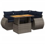 vidaXL Salon de jardin 5 Pièces avec coussins gris résine tressée