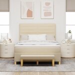 vidaXL Lit à Sommier avec Matelas & Banc Crème 140x200 cm Tissu