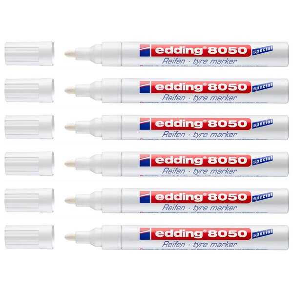 Marqueur Spécial Pneu Caoutchouc 8050 Blanc Pointe Ronde 2-4 mm x 6 EDDING