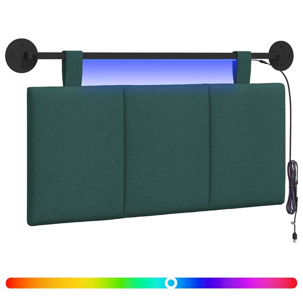 vidaXL Tête de lit suspendue Avec lumière LED Vert foncé Tissu