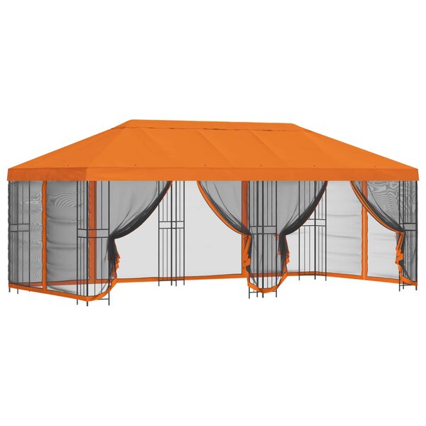 vidaXL Gazebo avec murs latéraux 6 x 3 m Orange Polyester et Acier