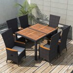 vidaXL Ensemble à manger d'extérieur 7Pièces Résine tressée acacia Noir