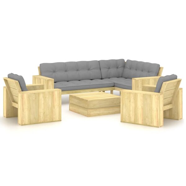 vidaXL Salon de jardin 4 Pièces avec coussins bois de pin imprégné