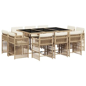 vidaXL Ensemble à manger de jardin et coussins 11 Pièces beige poly rotin