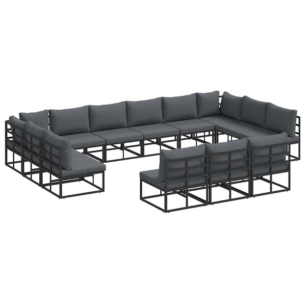 vidaXL Ensemble de canapé de jardin avec coussin 13 Pièces Noir Aluminium