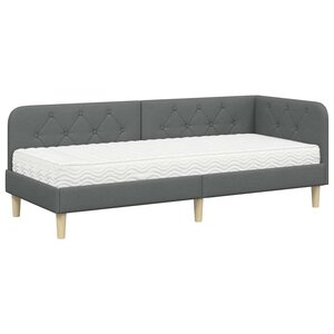 vidaXL Cadre de lit d'angle avec matelas Gris foncé 80 x 200 cm tissu