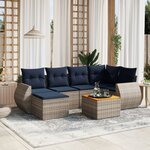 vidaXL Salon de jardin 7 Pièces avec coussins gris résine tressée