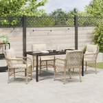 vidaXL Ensemble de salle à manger de jardin 5 pièces avec coussins beige en poly rattan