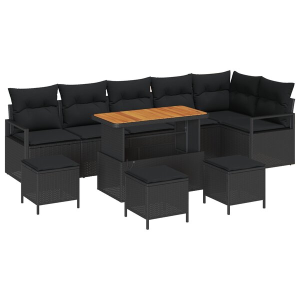 vidaXL Ensemble de Canapé de Jardin 10 pièces avec Coussins Noir Poly Rotin Acacia