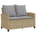 vidaXL Canapé de jardin 2places coussins et table beige résine tressée
