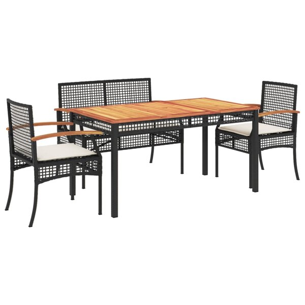 vidaXL Ensemble à manger de jardin 4 Pièces avec coussins noir
