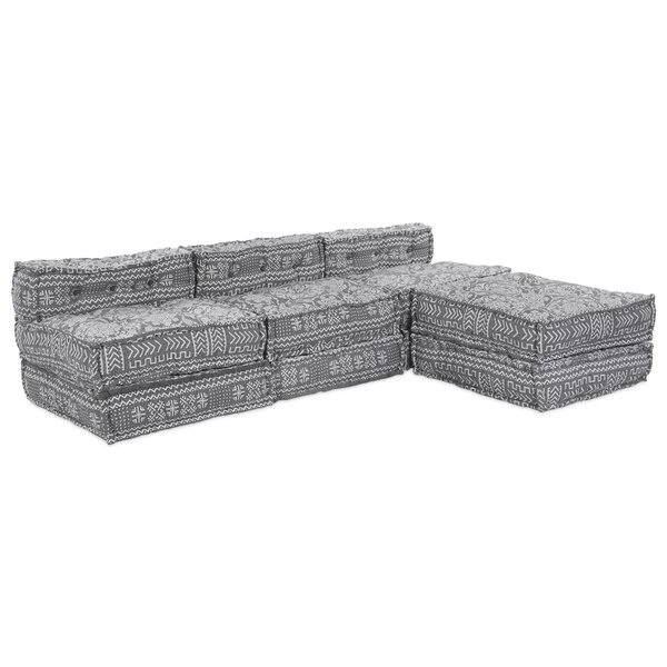 Sofa poof modulable convertible 4 places en tissu gris clair