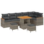 Ensemble de canapé de jardin 9 pièces avec coussins gris rattan