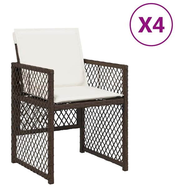 vidaXL Chaises de jardin avec coussins lot de 4 marron résine tressée
