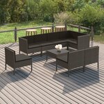 vidaXL Salon de jardin 9 Pièces avec coussins Résine tressée Gris