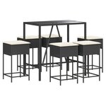 vidaXL Ensemble de bar de jardin 7 Pièces avec coussins noir poly rotin