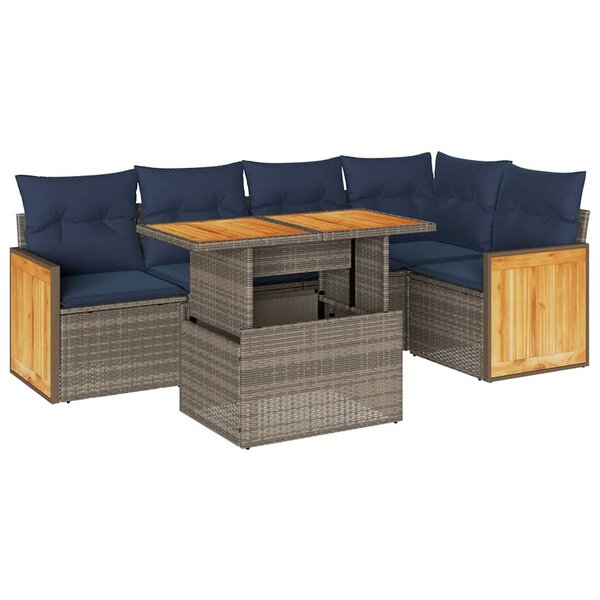 vidaXL Salon de jardin avec coussins 6 Pièces gris résine tressée acacia