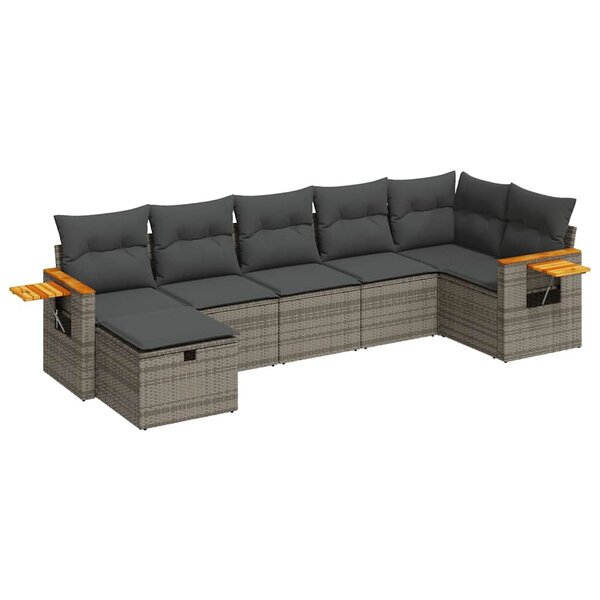 vidaXL Salon de jardin avec coussins 7 Pièces gris résine tressée