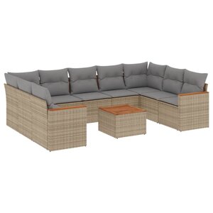 vidaXL Salon de jardin avec coussins 10 Pièces beige résine tressée