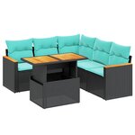 vidaXL Salon de jardin 6 Pièces avec coussins noir résine tressée