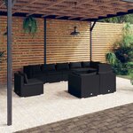 vidaXL Salon de jardin 9 Pièces avec coussins Résine tressée Noir