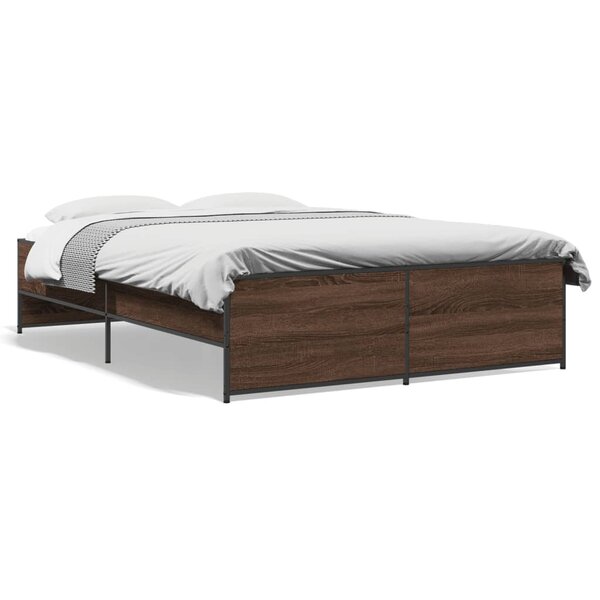vidaXL Cadre de lit chêne marron 120x190 cm bois d'ingénierie et métal