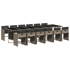 vidaXL Ensemble à manger de jardin coussins 13 Pièces gris résine tressée