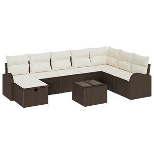 vidaXL Ensemble de canapé de jardin avec coussin 9 Pièces Marron et crème