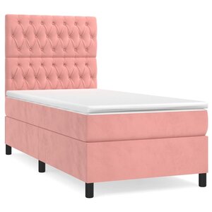 vidaXL Sommier à lattes de lit avec matelas Rose 90x200 cm Velours