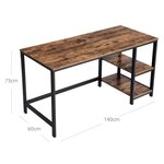 Bureau avec rangement table d ordinateur avec 2 étagères réversibles poste de travail pour télétravail salon cadre en acier style industriel 140 cm marron rustique et noir 12 0001282