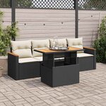 vidaXL Salon de jardin 5 Pièces avec coussins noir résine tressée acacia
