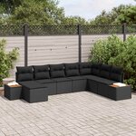 vidaXL Ensemble de canapé de jardin avec coussin 9 Pièces Noir Polyrotin