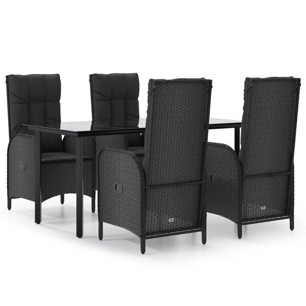 vidaXL Ensemble à manger de jardin coussins 5Pièces Noir Résine tressée