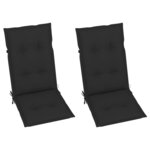 Vidaxl chaises de jardin 2 pièces avec coussins noir bois de teck massif
