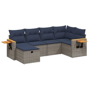 vidaXL Salon de jardin 6 Pièces avec coussins gris résine tressée