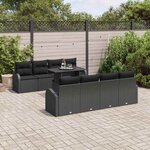 vidaXL Ensemble de canapé de jardin avec coussin 7 Pièces Noir Poly rotin