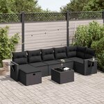 vidaXL Salon de jardin 8 Pièces avec coussins noir résine tressée