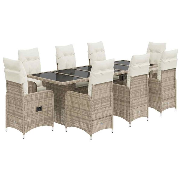 vidaXL Ensemble de bistro de jardin 9 Pièces coussins beige poly rotin