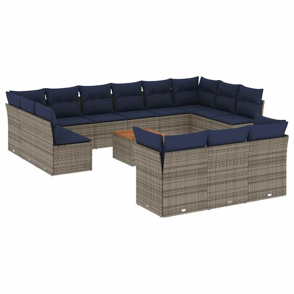 vidaXL Salon de jardin avec coussins 14 Pièces gris résine tressée